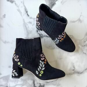 Sophia Webster Liliana Black Suede Embroidered Booties Size 38.5